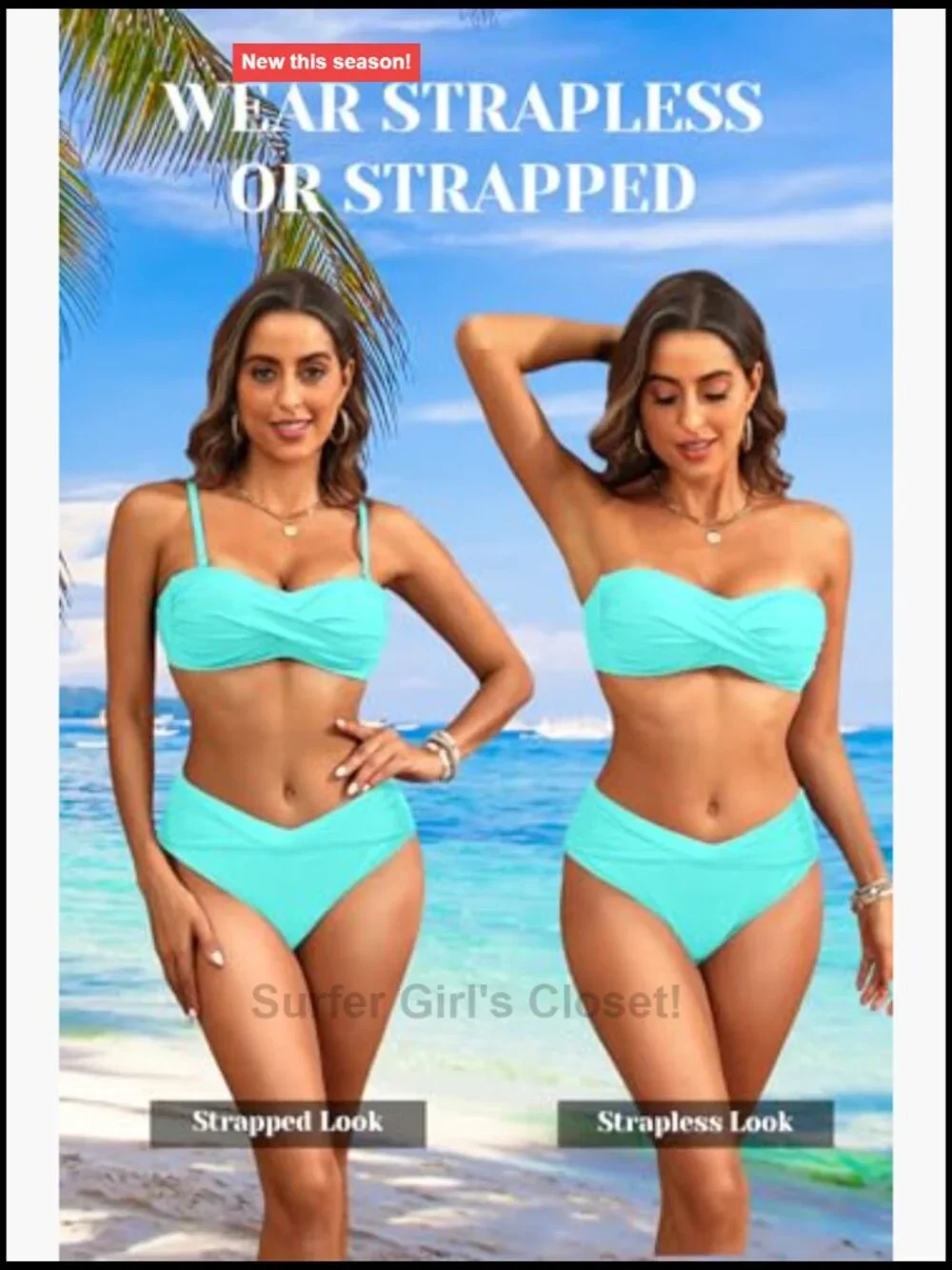 Strapless Bandeau Twist Front Two Piece Bikini Set with Side Tie Bottoms